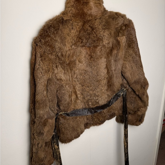 Women's Brown Rabbit Fur Jacket - Picture 2 of 3